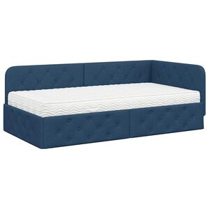 vidaXL Estrutura de Cama de Canto Azul 90 x 190 cm tecido