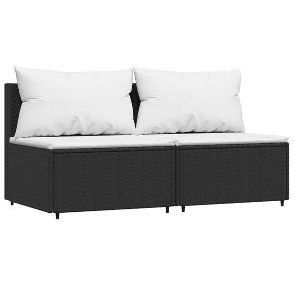 vidaXL 3 pcs conjunto lounge de jardim c/ almofad&otilde;es vime PE preto