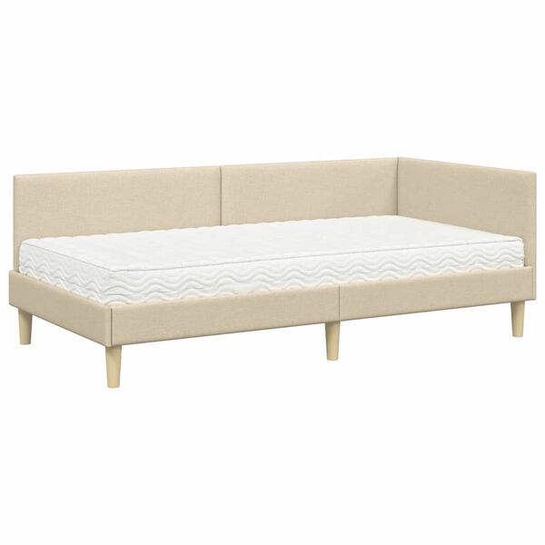 vidaXL Estrutura de Cama de Canto com Colch&atilde;o 2 pcs Creme tecido