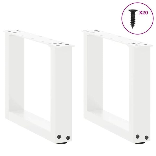 vidaXL P&eacute;s para mesa de centro em formato de U, 2 pe&ccedil;as, branco, 40x(30-31) cm, a&ccedil;o