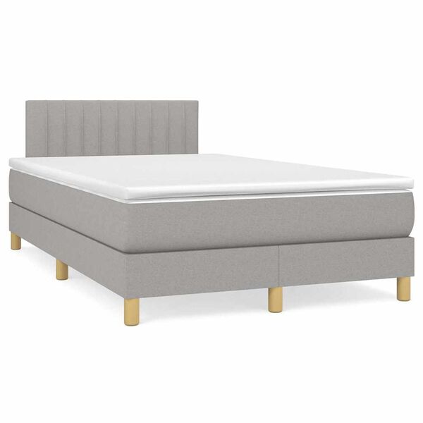 vidaXL Cama box spring c/ colch&atilde;o e LED 120x190 cm tecido cinza-claro