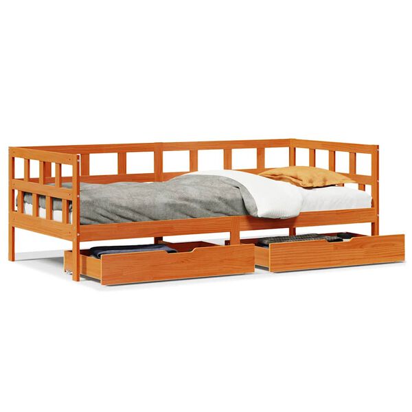 vidaXL Sof&aacute;-cama com gavetas sem colch&atilde;o 90x200cm madeira castanho-mel
