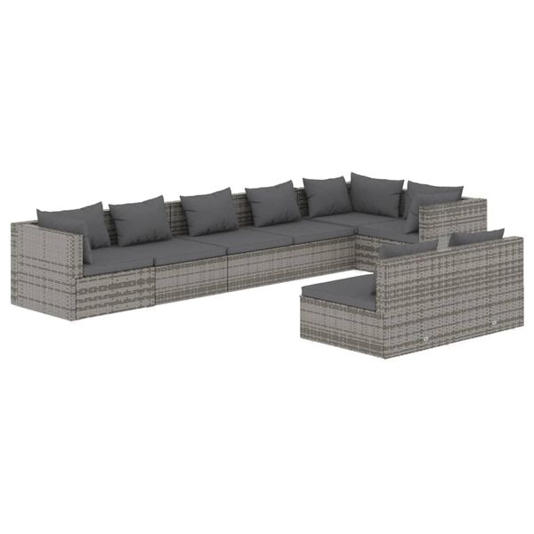 vidaXL 8 pcs conjunto lounge de jardim c/ almofadões vime PE cinzento
