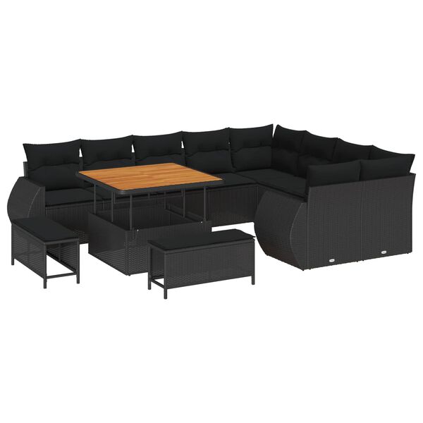 vidaXL Conjunto de Sof&aacute; de Jardim com almofada 12 pcs Preto