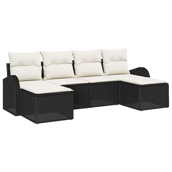 vidaXL Conjunto de Sofás com almofada 6 pcs Preto e Branco vime PE