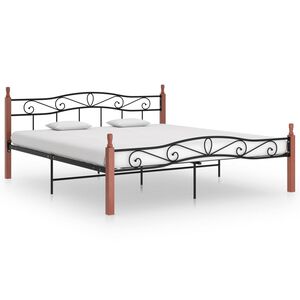 vidaXL Estrutura de cama 200x200cm metal/madeira carvalho maciça preto