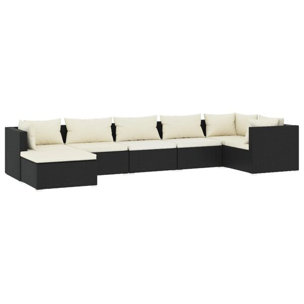 vidaXL 7 pcs conjunto lounge de jardim c/ almofad&otilde;es vime PE preto