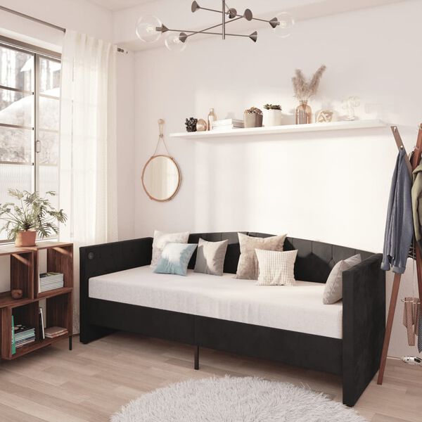vidaXL Sof&aacute;-cama c/ colch&atilde;o e sa&iacute;da USB 90x200 cm veludo preto