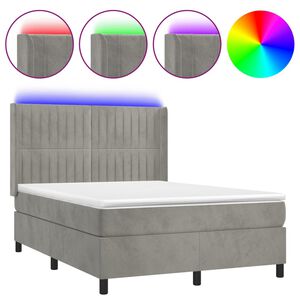 vidaXL Cama box spring c/ colch&atilde;o/LED 140x200 cm veludo cinzento-claro