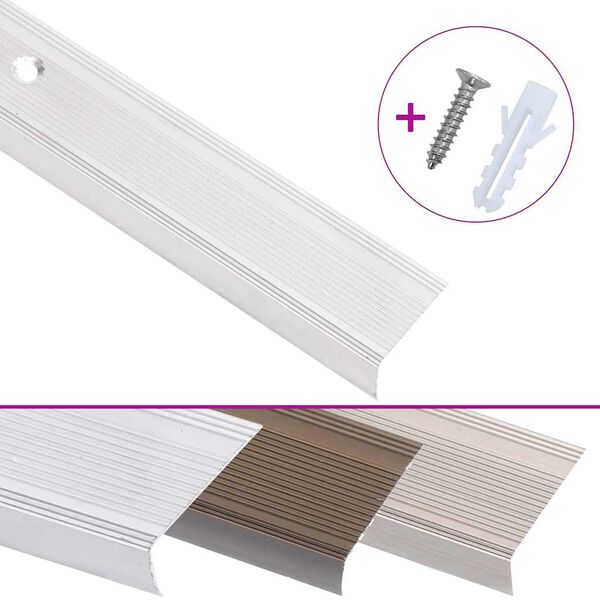 vidaXL Perfil p/ escada em forma de L 15 pcs alum&iacute;nio 100 cm prateado
