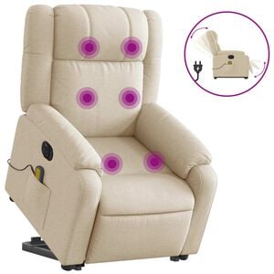 vidaXL Poltrona el&eacute;trica elevat&oacute;ria massagens tecido creme