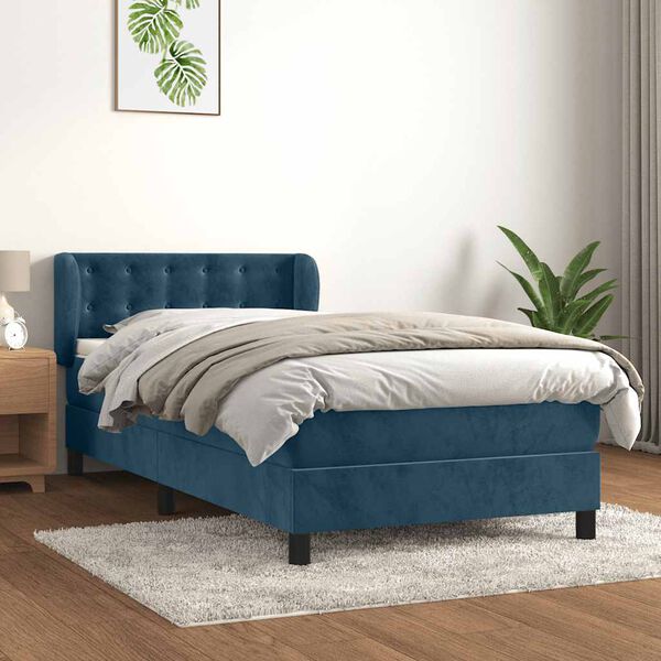 vidaXL Cama com molas/colch&atilde;o 80x200 cm veludo azul-escuro