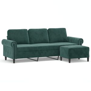 vidaXL Sof&aacute; de 3 lugares com apoio de p&eacute;s 180 cm veludo verde-escuro