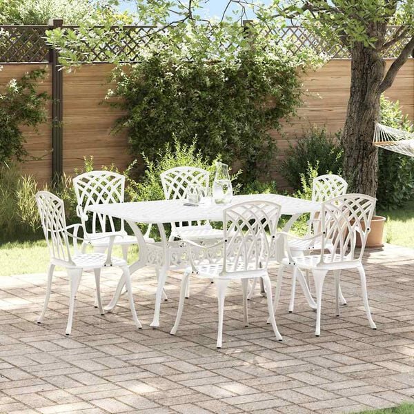vidaXL Conjunto de Jantar para Jardim 7 pcs Branco Alum&iacute;nio