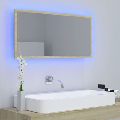 vidaXL Espelho casa banho c/ LED 90x8,5x37 cm acrílico carvalho sonoma