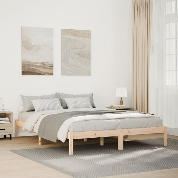 vidaXL Cama extra longa sem colch&atilde;o 140x220 cm madeira de pinho maci&ccedil;a