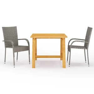 vidaXL 3 pcs conjunto de jantar para jardim cinzento