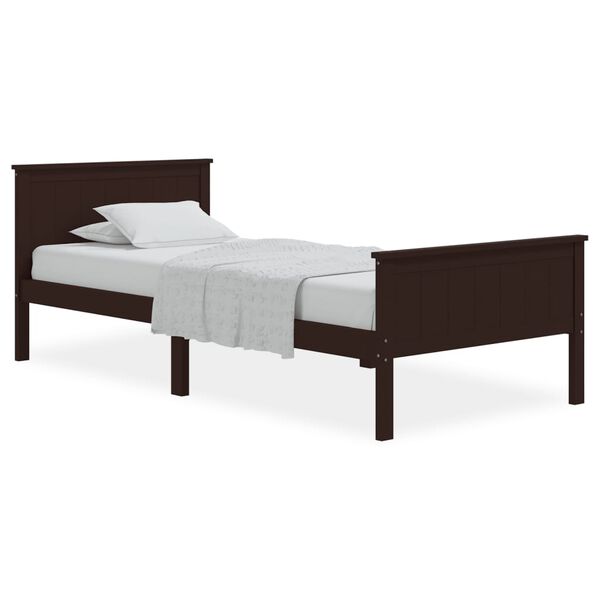 vidaXL Estrutura de cama 90x200 cm pinho maci&ccedil;o castanho-escuro