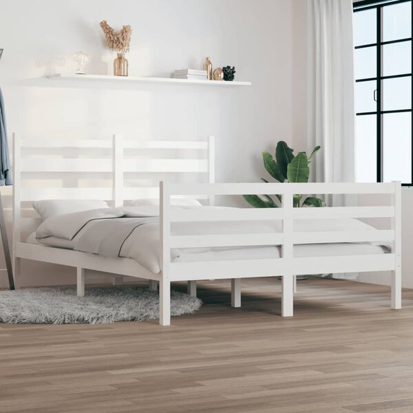 vidaXL Estrutura de cama 160x200 cm pinho maci&ccedil;o branco