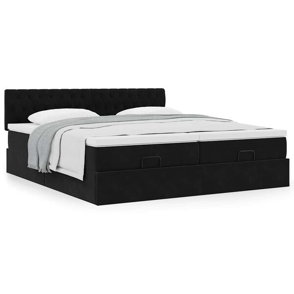 vidaXL Estrutura de cama otomana com colch&otilde;es 160x200 cm veludo preto