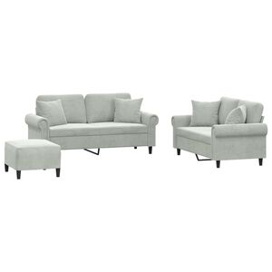 vidaXL 3 pcs conjunto de sof&aacute;s com almofadas veludo cinzento-claro