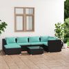vidaXL 7 pcs conjunto lounge de jardim c/ almofad&otilde;es vime PE preto