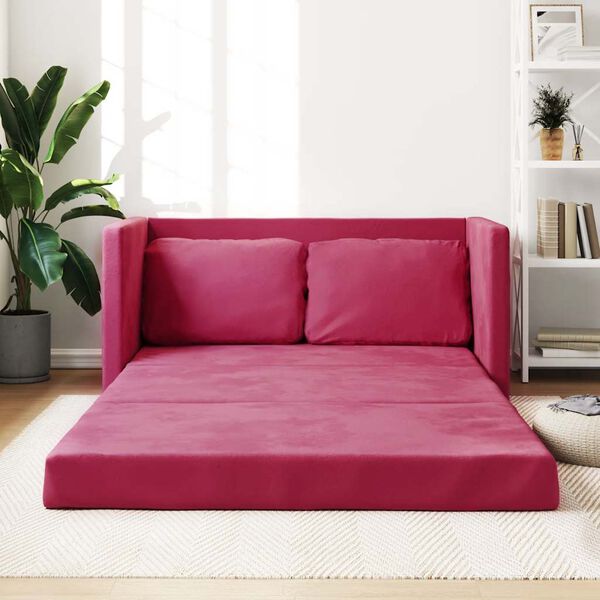 vidaXL Sof&aacute;-cama sem p&eacute;s 122x204x55 cm veludo vermelho tinto