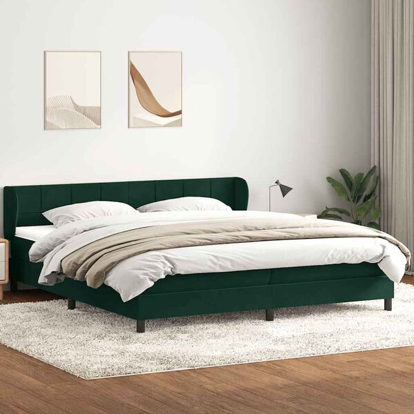 vidaXL Cama com molas colch&otilde;es 200x210 cm veludo verde-escuro
