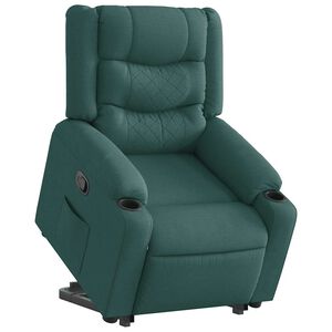 vidaXL Poltrona reclin&aacute;vel elevat&oacute;ria tecido verde-escuro