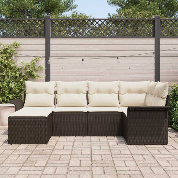 vidaXL Conjunto de Sof&aacute; de Jardim 6 pcs Castanho Rattan Sint&eacute;tico