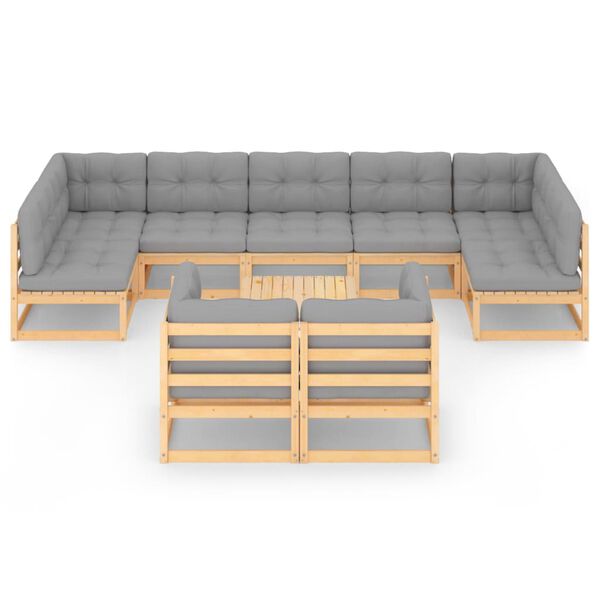 vidaXL 10 pcs conjunto lounge de jardim c/ almofadões pinho maciço