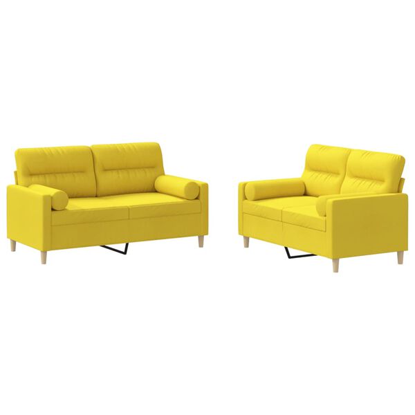vidaXL 2 pcs conjunto de sof&aacute;s com almofadas tecido amarelo-claro