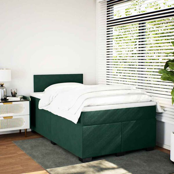 vidaXL Cama boxspring com colch&atilde;o 120x200 cm veludo verde-escuro