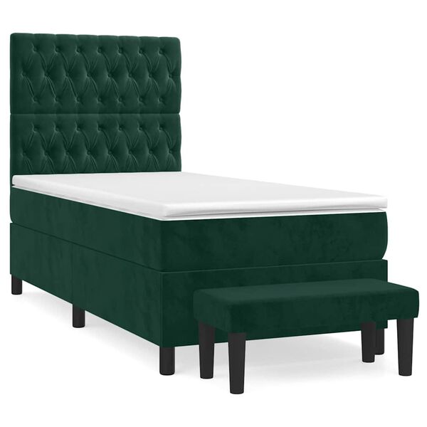 vidaXL Cama com molas/colch&atilde;o 100x200 cm veludo verde-escuro
