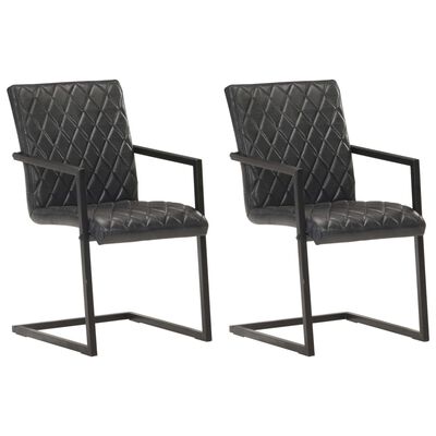 vidaXL Cadeiras de jantar cantilever 2 pcs couro genuíno preto