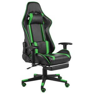 vidaXL Cadeira de gaming girat&oacute;ria com apoio de p&eacute;s PVC verde