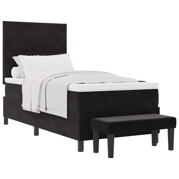 vidaXL Cama Box com colch&atilde;o com cabeceira Preto 90 x 190 cm Veludo