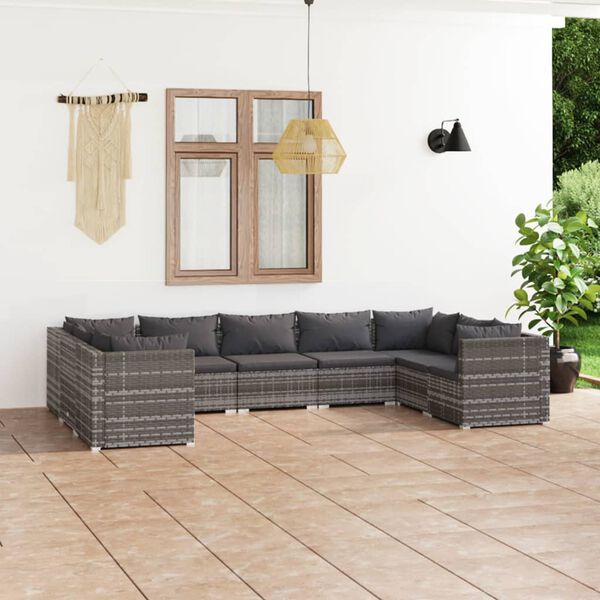 vidaXL 9 pcs conjunto lounge de jardim c/ almofad&otilde;es vime PE cinzento