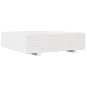vidaXL Vaso/floreira de jardim 90x90x26,5 cm pinho maci&ccedil;o branco