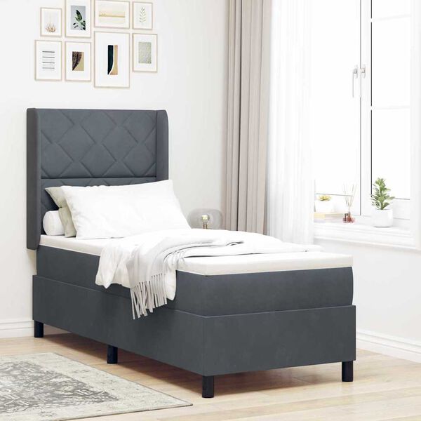 vidaXL Cama Box com colch&atilde;o Cinza Escuro 80 x 200 cm Veludo