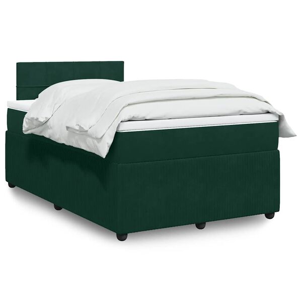 vidaXL Cama boxspring com colch&atilde;o 120x200 cm veludo verde-escuro