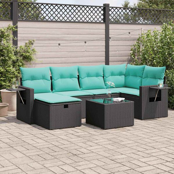 vidaXL 6 pcs conjunto sof&aacute;s de jardim c/ almofad&otilde;es vime PE preto