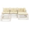 vidaXL 5 pcs conjunto lounge de jardim em paletes c/ almofad&otilde;es creme