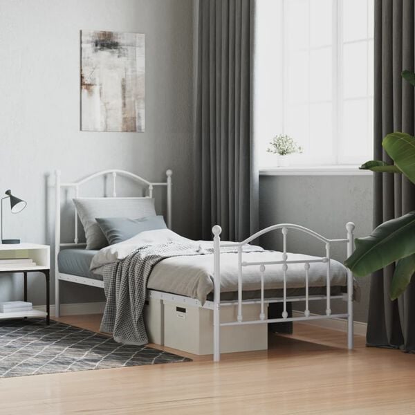 vidaXL Estrutura de cama com cabeceira e p&eacute;s 80x200 cm metal branco