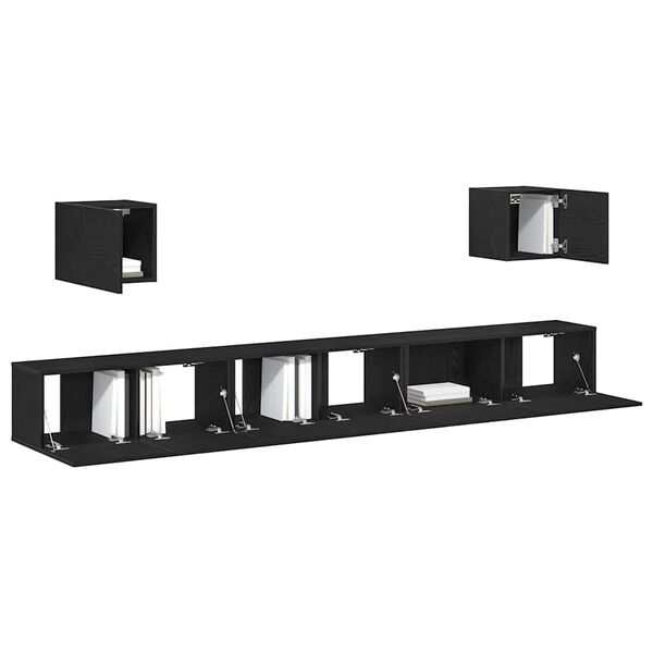 vidaXL Conjunto de m&oacute;vel de TV 7 pcs Carvalho Preto 100 x 30 x 30 cm