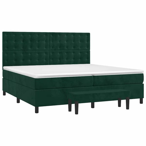 vidaXL Cama com molas/colch&atilde;o 200x200 cm veludo verde-escuro
