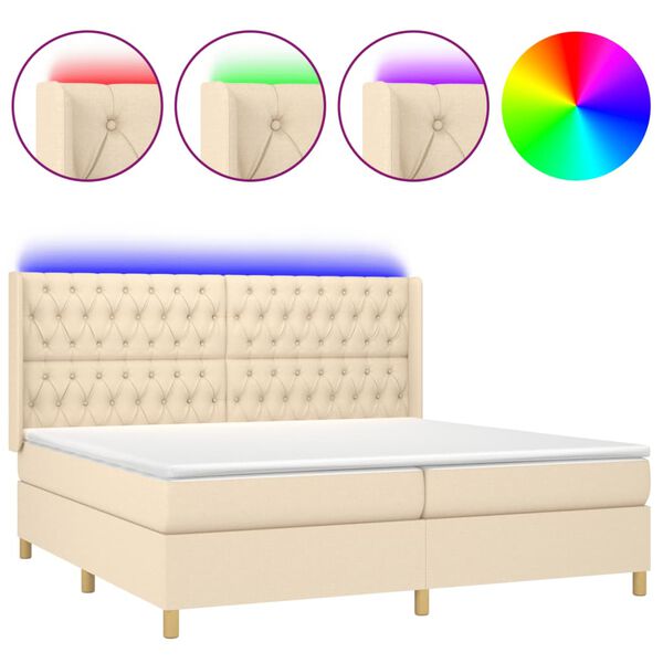 vidaXL Cama box spring c/ colch&atilde;o e LED 200x200 cm tecido cor creme