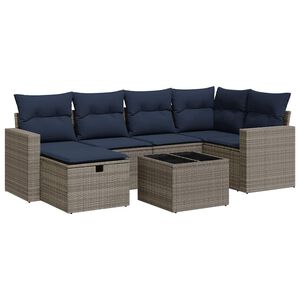 vidaXL 7 pcs conjunto sof&aacute;s p/ jardim c/ almofad&otilde;es vime PE cinzento