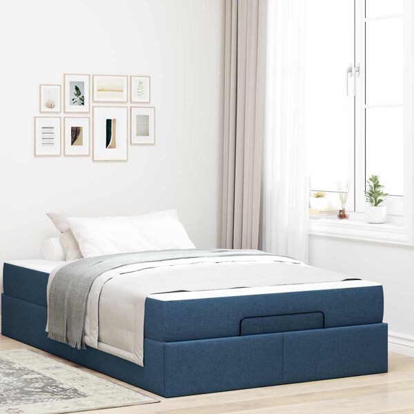 vidaXL Estrutura de cama com colch&atilde;o com colch&atilde;o 2 pcs Azul tecido