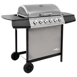vidaXL Grelhador/barbecue a g&aacute;s 6 discos preto e prateado